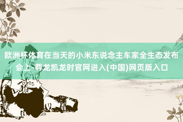 欧洲杯体育在当天的小米东说念主车家全生态发布会上-尊龙凯龙时官网进入(中国)网页版入口